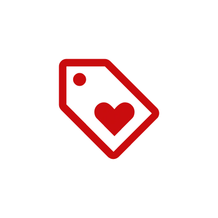 Rotes Icon eines Preisschilds mit einem Herz.