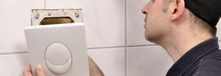 Person montiert Toilettenspülung.