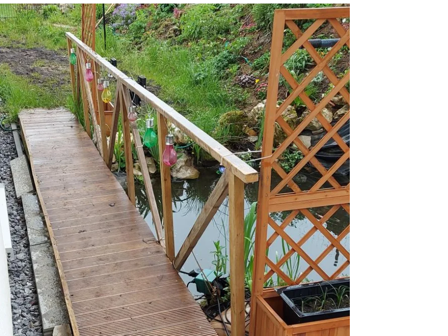 Holzsteg über einen Teich