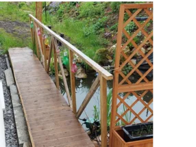 Holzsteg über einen Teich