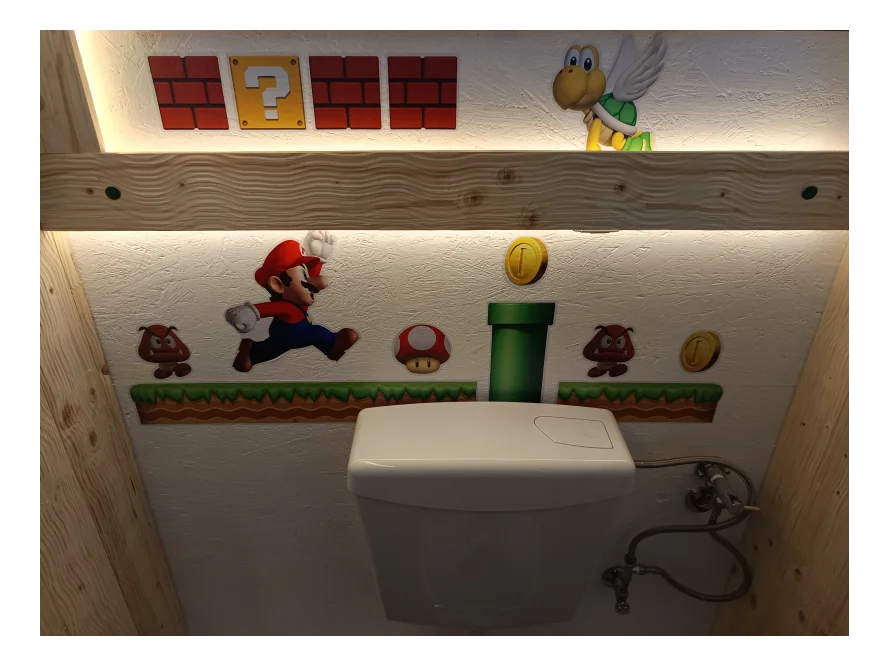 Toilette mit Super Mario Dekoration