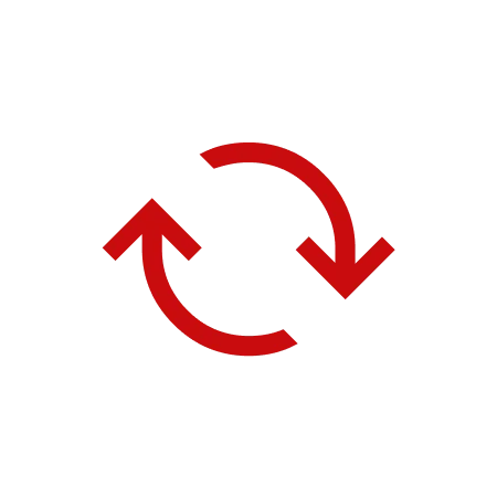 Zwei rote Pfeile, die im Kreis angeordnet sind und eine Aktualisierung symbolisieren.