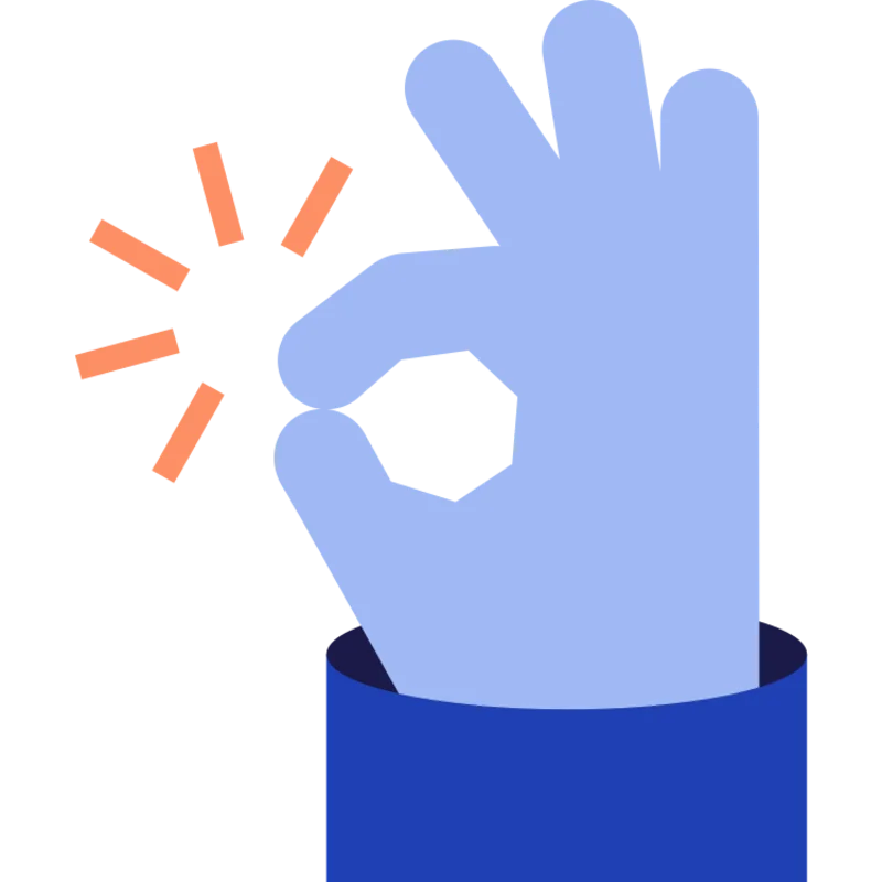 Blaue Hand zeigt „Okay“-Geste