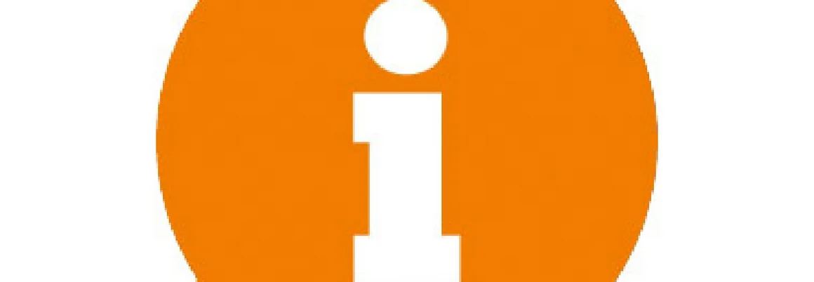 Orangefarbene Sprechblase mit dem Buchstaben "i"
