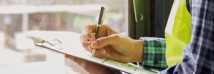 Person mit Stift und Klemmbrett