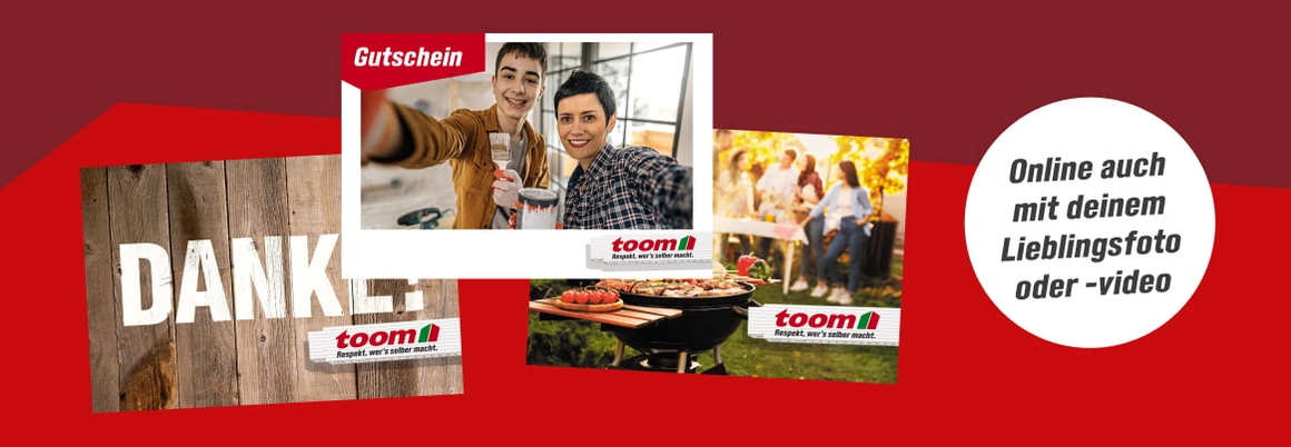 Verschiedene toom-Gutscheine mit individuellen Motiven