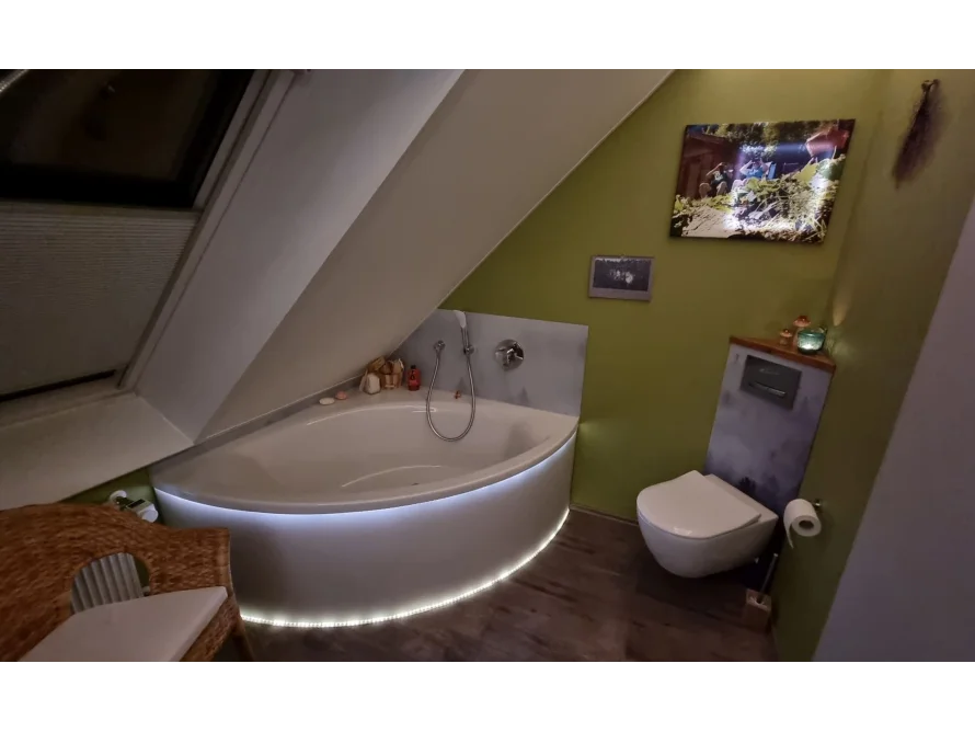 Modernes Badezimmer mit Badewanne und Toilette