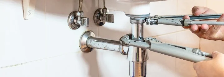 Person repariert Siphon mit Rohrzange