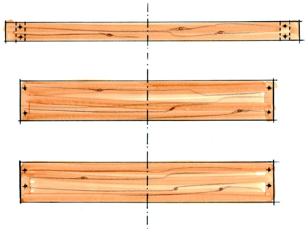 Holzbalken mit Markierungen