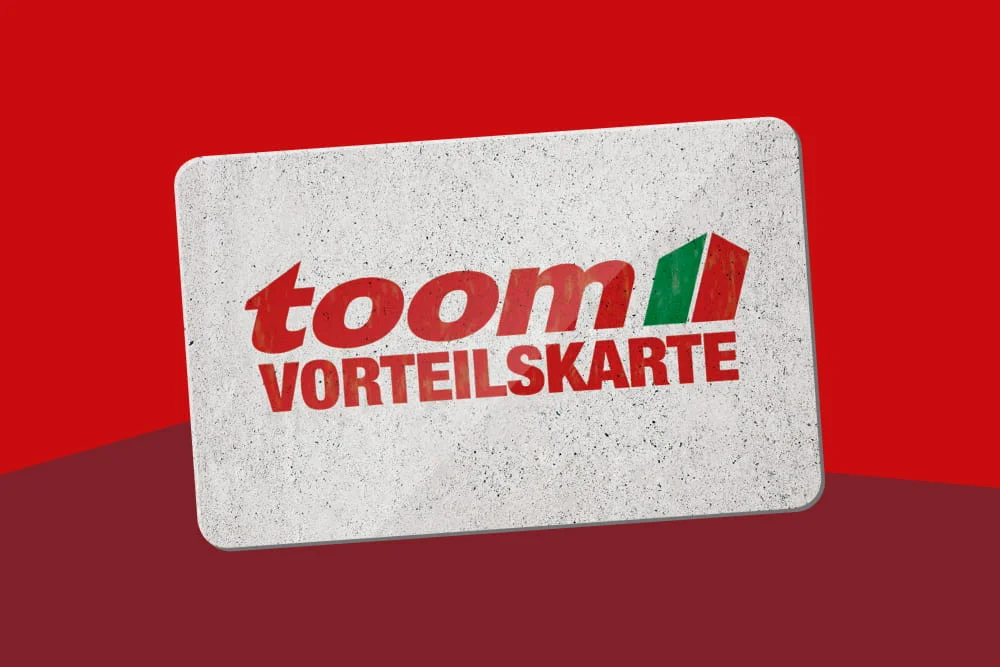 Eine Vorteilskarte in Betonoptik auf einem roten Hintergrund.