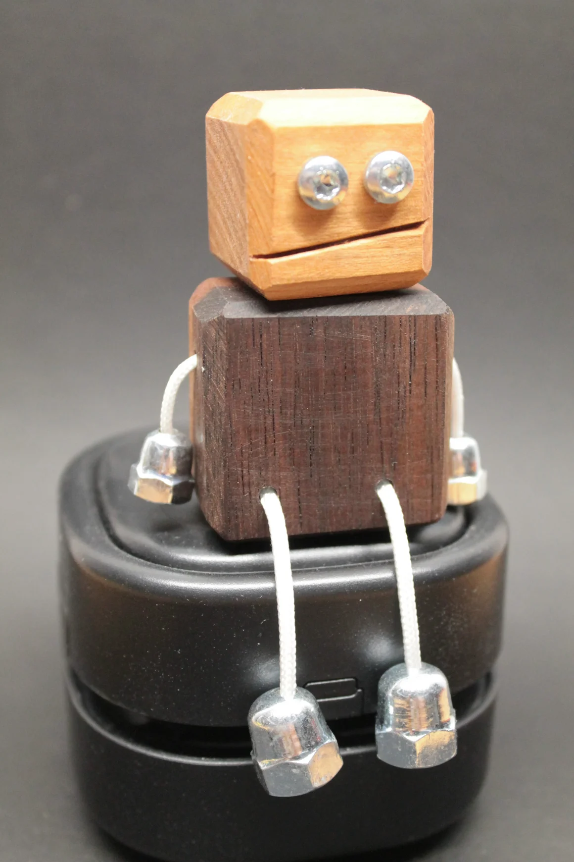 Mechanische Befestigung mit Holzklötzen, Seilen und Schraubmuttern.