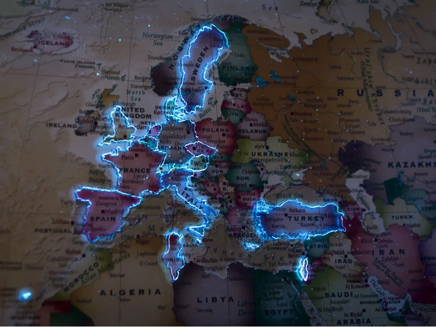 Europakarte mit Leuchteffekt