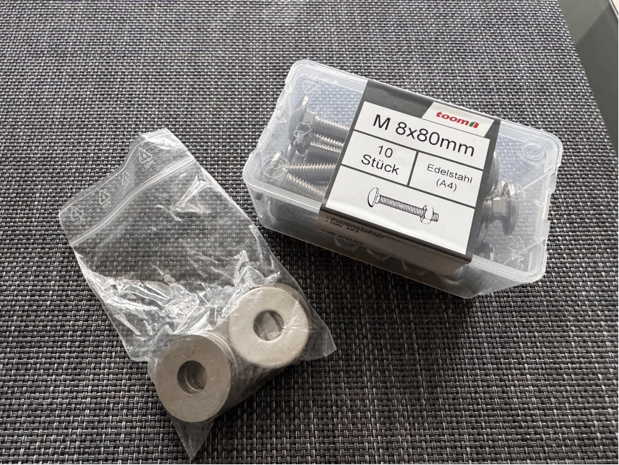 Schrauben und Unterlegscheiben in Verpackung